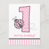 Carte Postale Pink Ladybug 1er Invitation anniversaire (Devant)