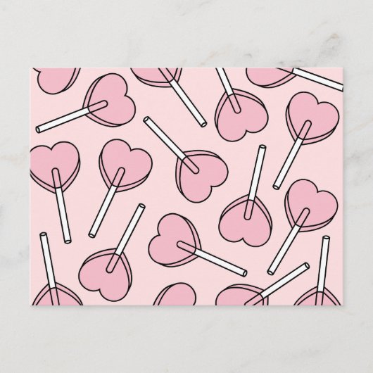 Carte Postale Pink Lollipops, Heart Lollipops, Lollipop Pattern (Devant)