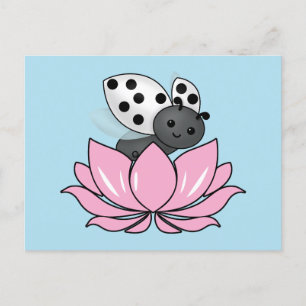 Carte Postale Pink Lotus White Ladybug