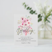Carte Postale Pink Mauve BOHO Floral Feather Budget Mariage (Debout devant)