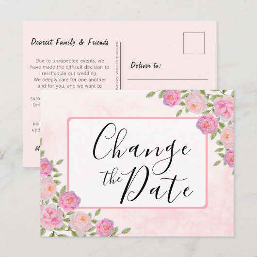Carte Postale Pink Modifier la date de report de l'événement Fai (Devant / Derrière)
