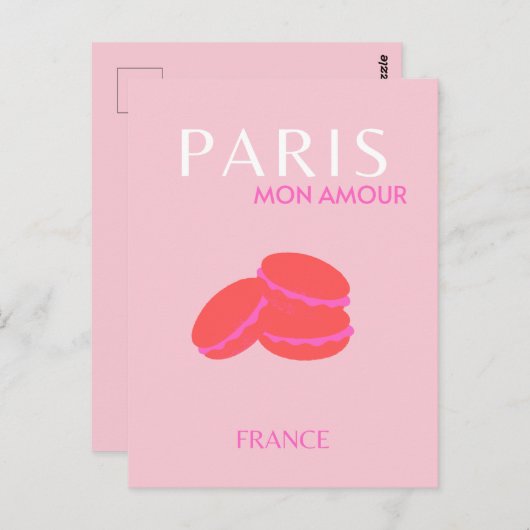 Carte Postale Pink Paris Travel Art Preppy Macarons (Devant / Derrière)