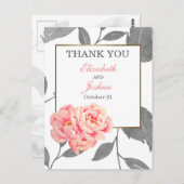 Carte Postale PINK PEONY MARIAGE FLORAL Merci (Devant / Derrière)