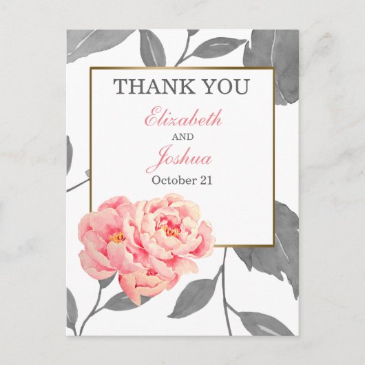 Carte Postale PINK PEONY MARIAGE FLORAL Merci (Devant)