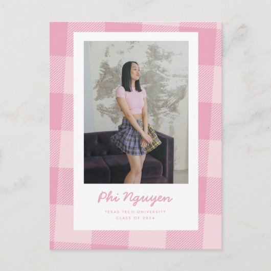 Carte Postale Pink Plaid Grad Flat Graduation Faire-part (Devant)