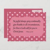 Carte Postale Pink Polka Dot Be Joyeux Verse Bible (Devant / Derrière)