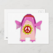 Carte Postale Pink Psychedelic Hippie Penguin (Devant / Derrière)