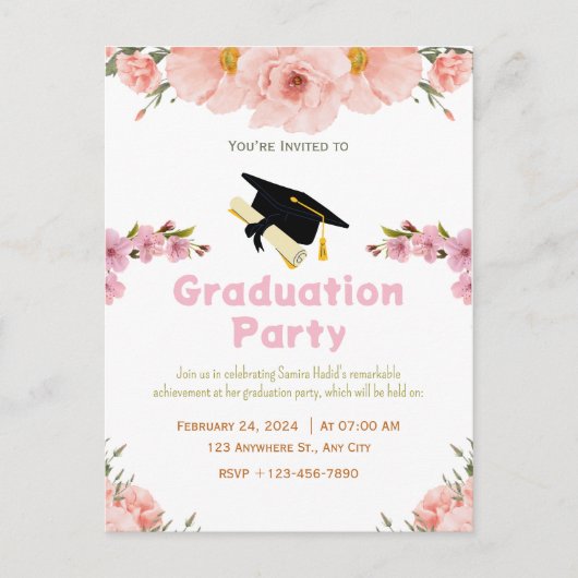 Carte postale Pink Purple Floral Graduation (Devant)
