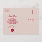 Carte Postale Pink Red Floral Wedding Thank You (Dos)