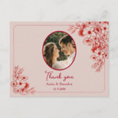 Carte Postale Pink Red Floral Wedding Thank You (Devant)