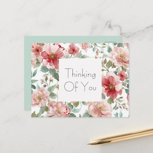 Carte Postale Pink Red Flowers Mint   (Devant/Arrière en situation)