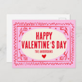 Carte Postale Pink Red Hand Print Retro Bonne Saint Valentin (Devant / Derrière)