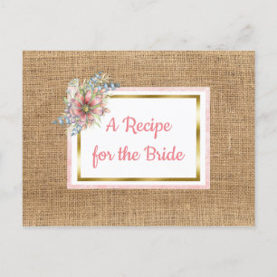 Carte Postale PInk Rustic Burlap Floral Mariage Recette Card