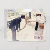 Carte Postale Pink Script 4 Photo Collage Mariage Merci (Devant / Derrière)