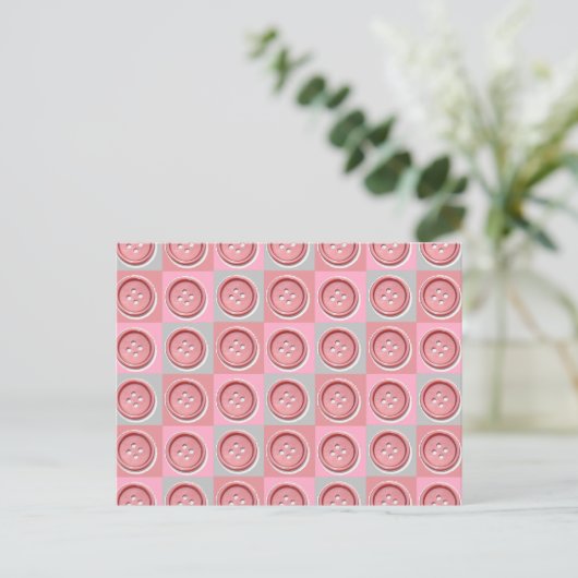 Carte Postale Pink Sewing Button Checked (Debout devant)