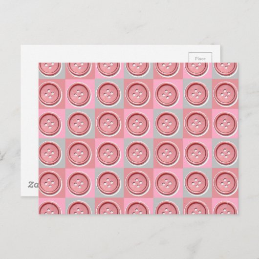 Carte Postale Pink Sewing Button Checked (Devant / Derrière)