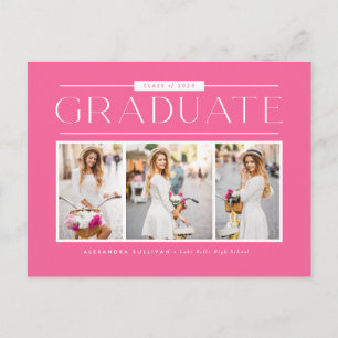 Carte Postale Pink Simple Typographie Photo Collage Graduation
