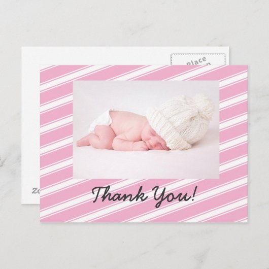 Carte postale Pink Stripes Cute Girly Girly Art Mo (Devant / Derrière)