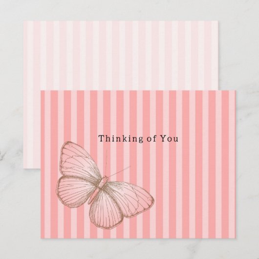 Carte Postale Pink Stripes with Butterfly Thinking of you (Devant / Derrière)