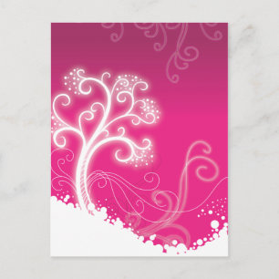 Carte Postale Pink Tree mignonne Girl Retro mode florale