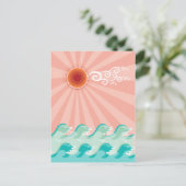 Carte Postale Pink Tropical Sun Aqua Waves Summer Beach Océan (Debout devant)