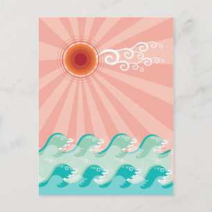 Carte Postale Pink Tropical Sun Aqua Waves Summer Beach Océan