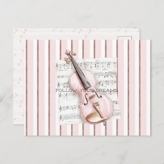 Carte Postale Pink Violin Music Sheet (Devant / Derrière)