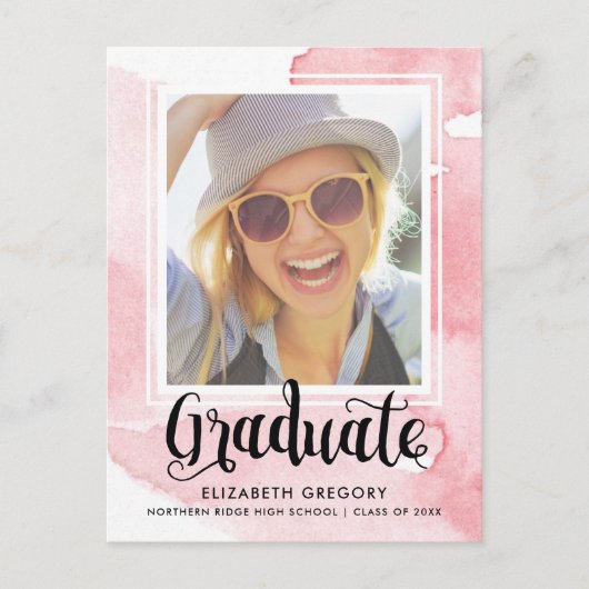 Carte Postale Pink Watercolor Calligraphy Photo Graduation (Devant)