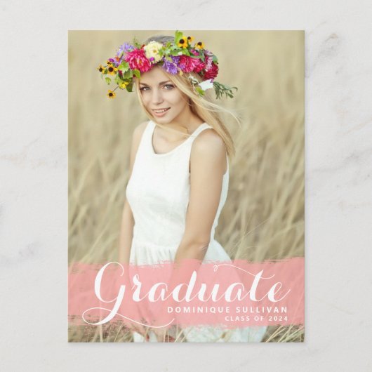 Carte Postale Pink Watercolor Splash Photo Graduation (Devant)