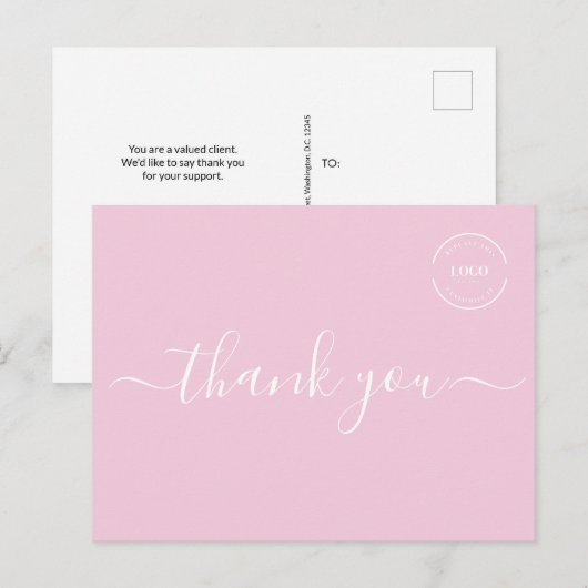 Carte Postale Pink White Moderne simple logo d'entreprise merci (Devant / Derrière)