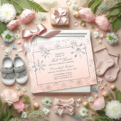 Carte Postale Pink Winter Wonderland Snowflake Baby shower