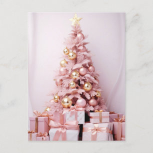 Carte Postale Pinker et sapin doré avec cadeaux