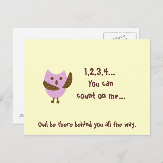 Carte Postale pinkyowl, 1,2,3,4... Vous pouvez compter sur moi.. (Devant / Derrière)