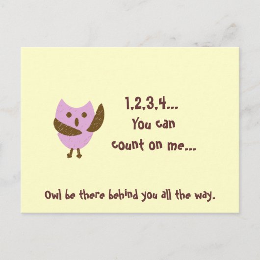 Carte Postale pinkyowl, 1,2,3,4... Vous pouvez compter sur moi.. (Devant)