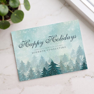 Carte Postale Pins de couleur verte aquarelle Vœux de fêtes