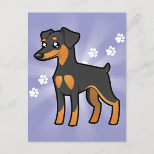 Carte Postale Pinscher miniature de dessin animé / Manchester Te