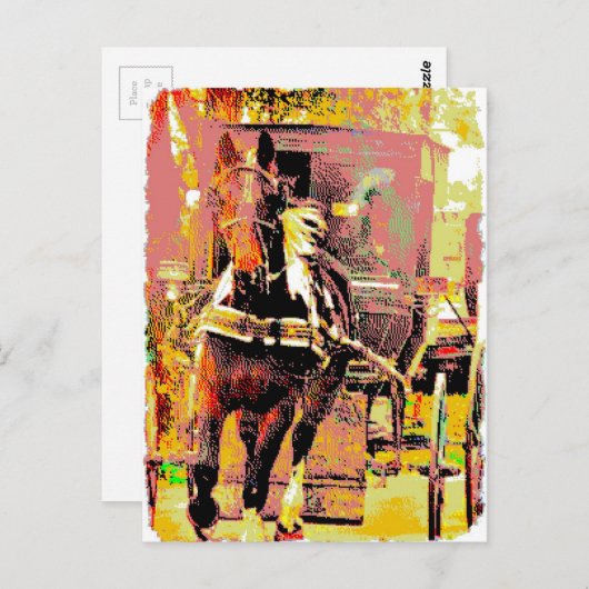 Carte Postale Pinto Amish Horse 8 bits Art (Devant / Derrière)