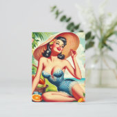 Carte Postale Pinup de plage Tropical Retro (Debout devant)