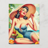 Carte Postale Pinup de plage Tropical Retro (Devant)