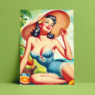 Carte Postale Pinup de plage Tropical Retro