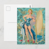 Carte Postale Pinup Girl dans le miroir (Devant / Derrière)