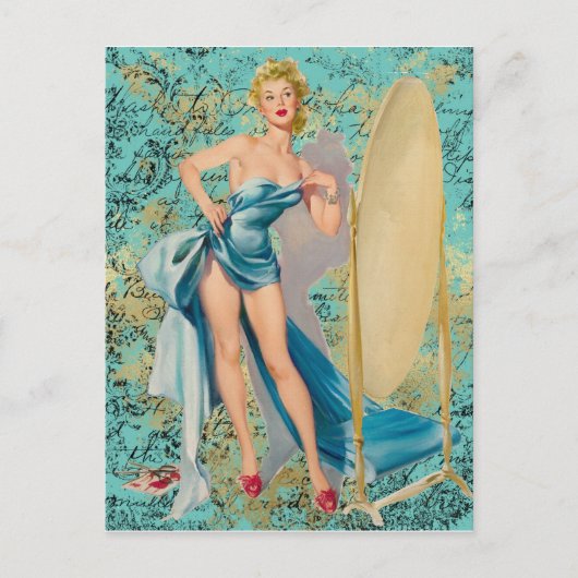 Carte Postale Pinup Girl dans le miroir (Devant)