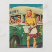 Carte Postale Pinup Retro Washing a School Bus (Devant)