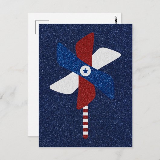 Carte Postale Pinwheel Juillet 4e Parties scintillant Plaque pap (Devant / Derrière)