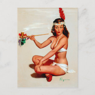 Carte Postale Pipe de Paix Pin-Up