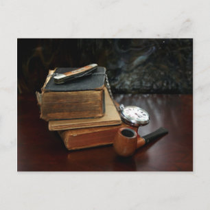 Carte Postale Pipe smoking and vintage books