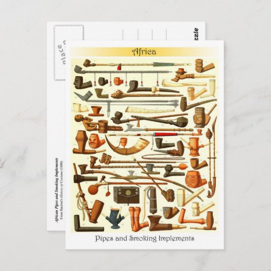 Carte Postale Pipes africaines et implémentations de tabac (Devant / Derrière)