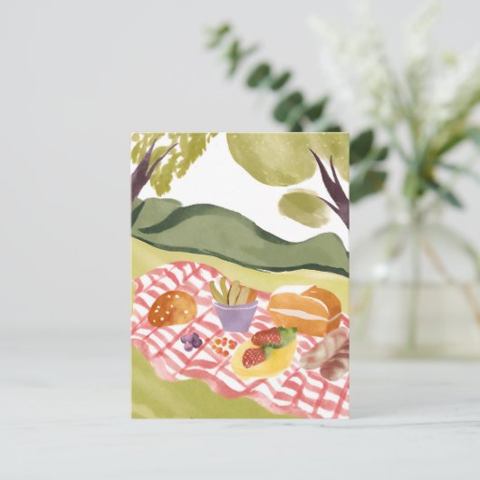 Carte Postale Pique-nique à flanc de colline | Paysage aquarelle (Debout devant)