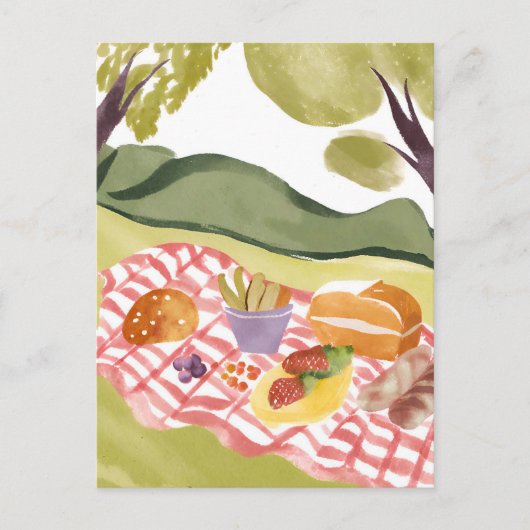 Carte Postale Pique-nique à flanc de colline | Paysage aquarelle (Devant)