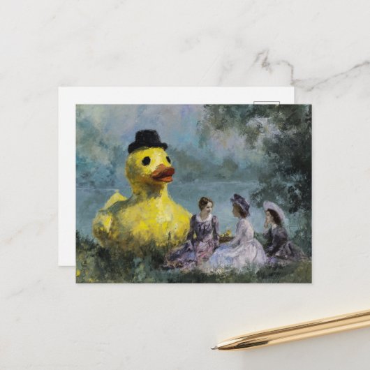 Carte Postale Pique-nique avec le canard géant (Devant/Arrière en situation)